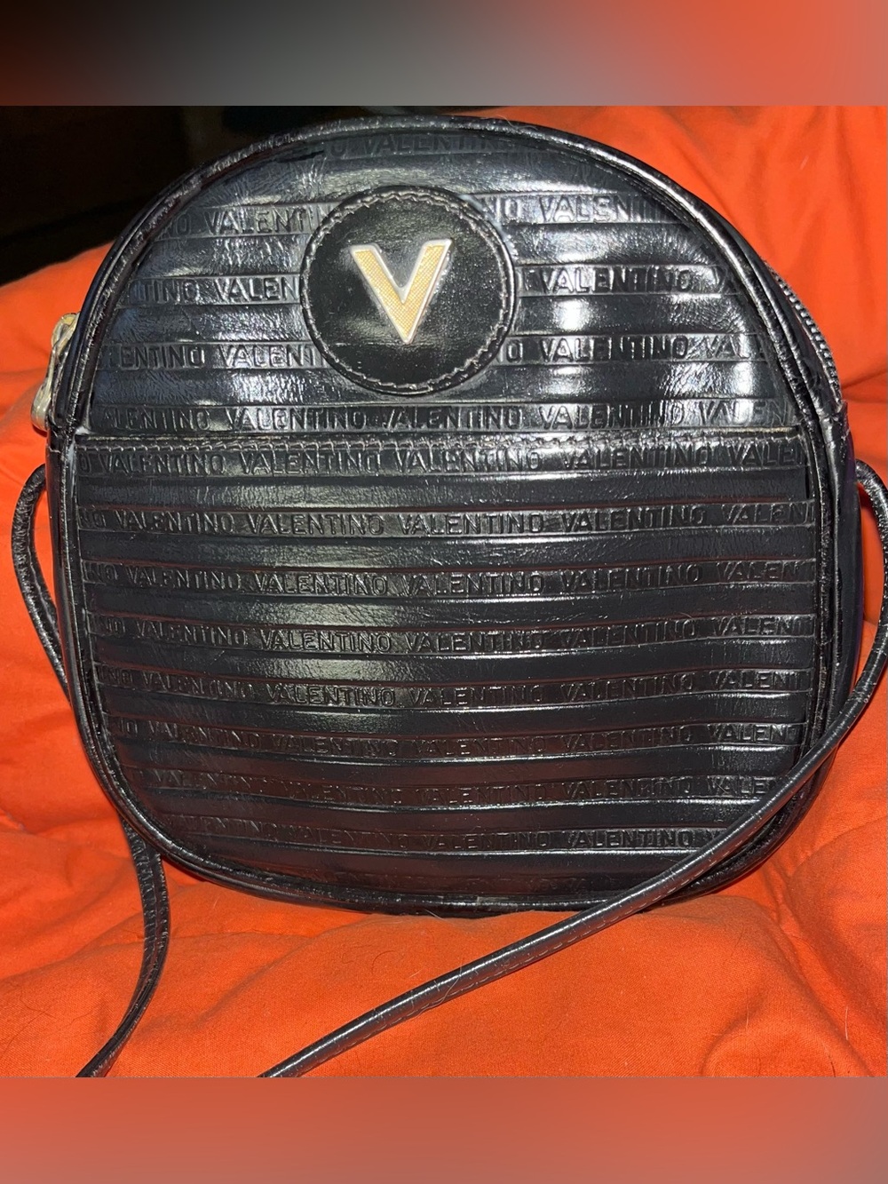 Mario Valentino EUC Black Embossed Logo Round Crossbody